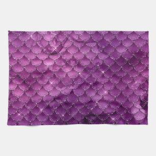 Purple Ombre Glam Mermaid Scales Pattern Tea Towel