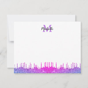 Purple Ombre Glitter Drips Script Monogrammed Card