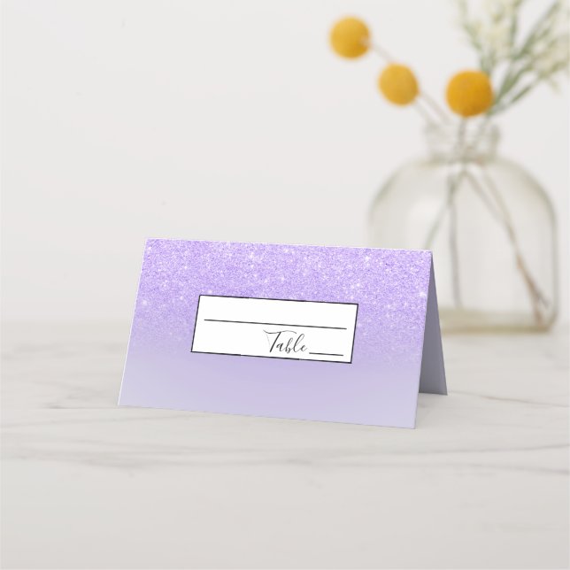 purple ombre glitter lilac pastel colour block place card (Front)