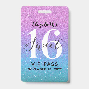 Purple Ombre Glitter sweet 16 Birthday VIP  ID Badge