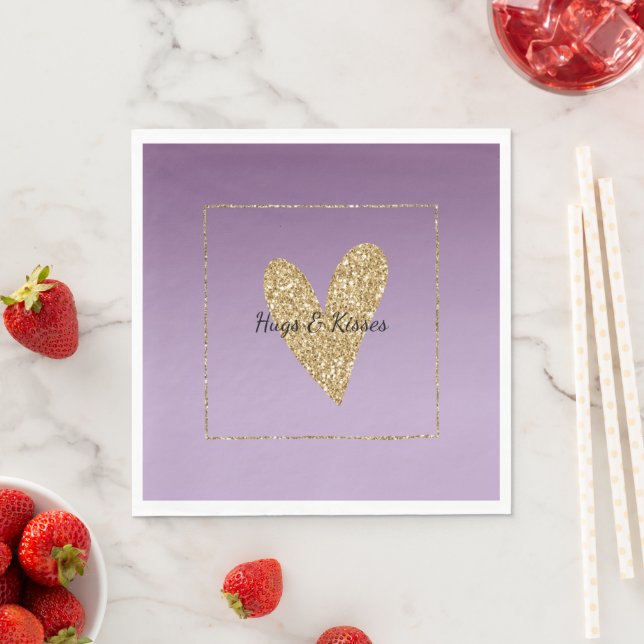 Purple Ombre Gold Glitter Heart Napkin (Insitu)