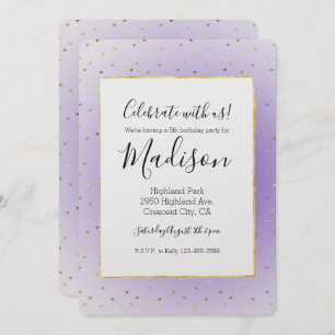 Purple Ombre Gold Hearts Invitation