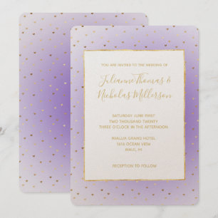 Purple Ombre Gold Hearts Wedding Invitation