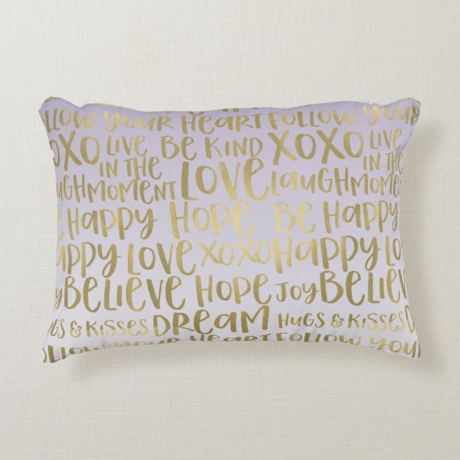 Purple Ombre Gold Inspirational Words Decorative Cushion (Front)