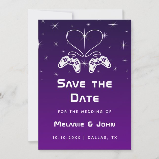 Purple Ombre Gradient Gamer Gaming Nerdy Geek Cute Save The Date (Front)