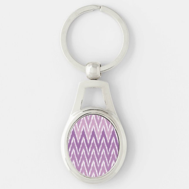 Purple Ombre Ikat Chevron Zig Zag Stripes Pattern Key Ring (Front)
