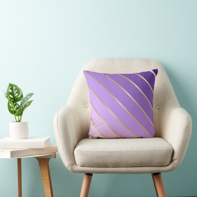 Purple Ombre & Metallic-Look Gold Stripe Pillow (Chair)