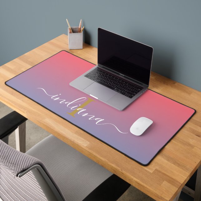 Purple Ombre Monogram Name Script Desk Mat (Office 2)