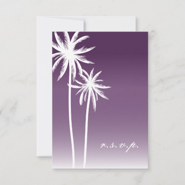 Purple Ombré Palm Trees Beach Wedding RSVP (Front)