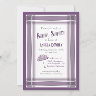 Purple Ombre Plaid Umbrella Bridal Shower Invitation