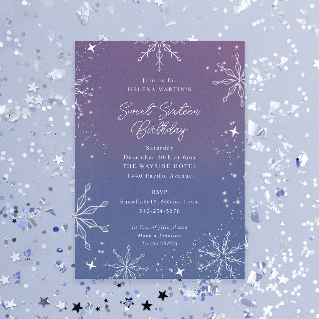 Purple Ombre Snowflake Birthday Invitation (Creator Uploaded)