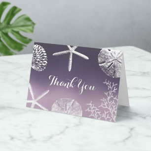 Purple Ombre Starfish Seashells Beach Wedding Thank You Card