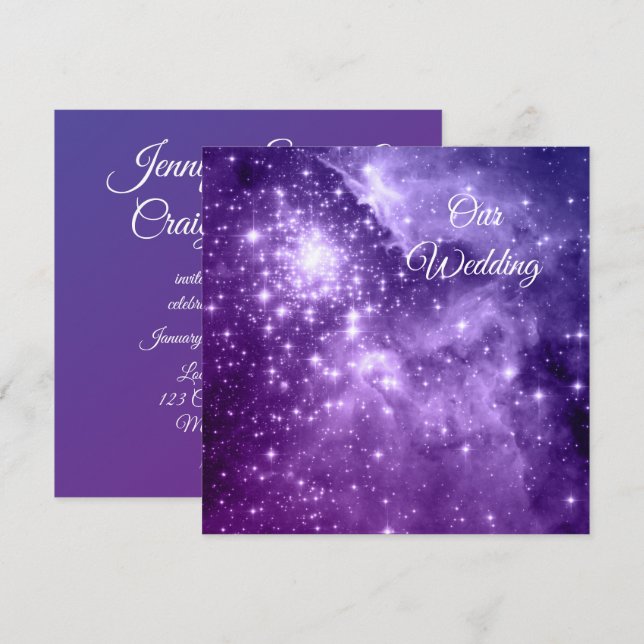 Purple Ombre Stars Celestial Wedding Invitation (Front/Back)
