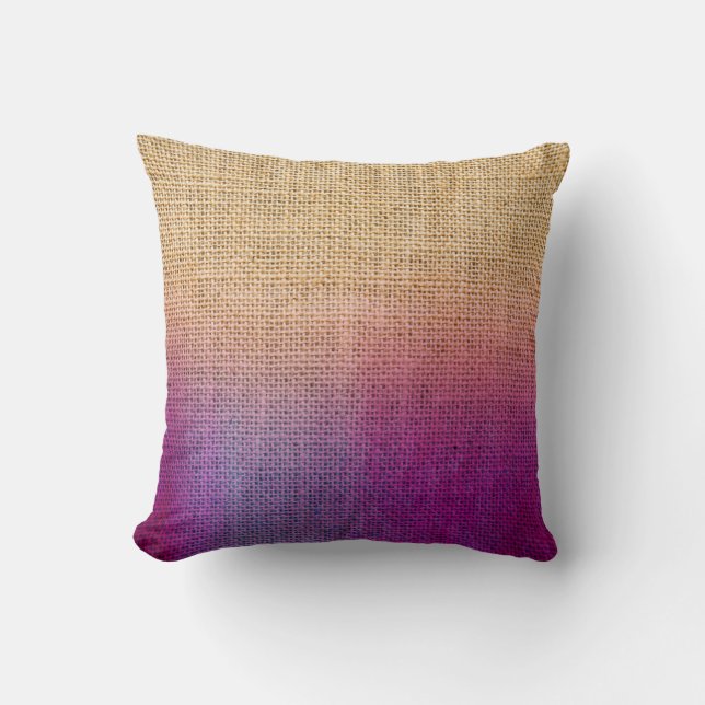 Purple Ombre Watercolor Rustic Burlap Accent Cushion (Front)