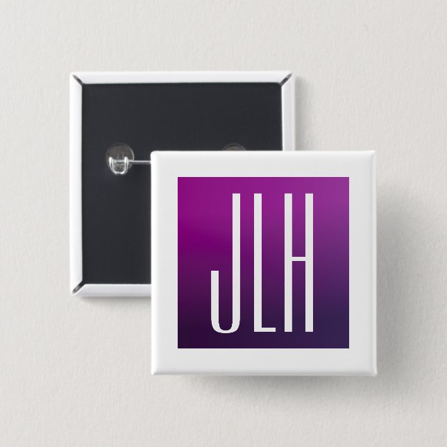 Purple Ombre & White Initials or other Text 15 Cm Square Badge (Front & Back)