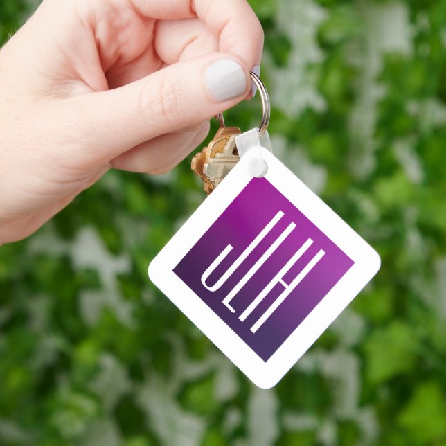 Purple Ombre & White Initials or other Text Key Ring (Hand)