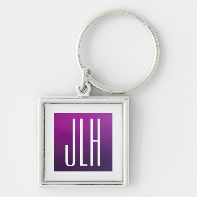 Purple Ombre & White Initials or other Text Key Ring (Front)