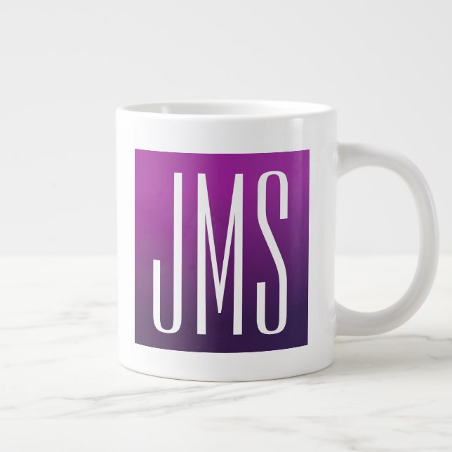 Purple Ombre & White Initials or other Text Large Coffee Mug (Right)