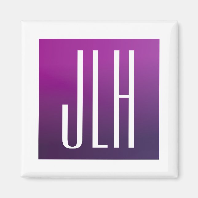 Purple Ombre & White Initials or other Text Magnet (Front)