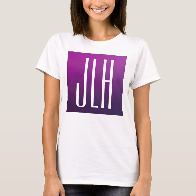 Purple Ombre & White Initials or other Text T-Shirt (Front)