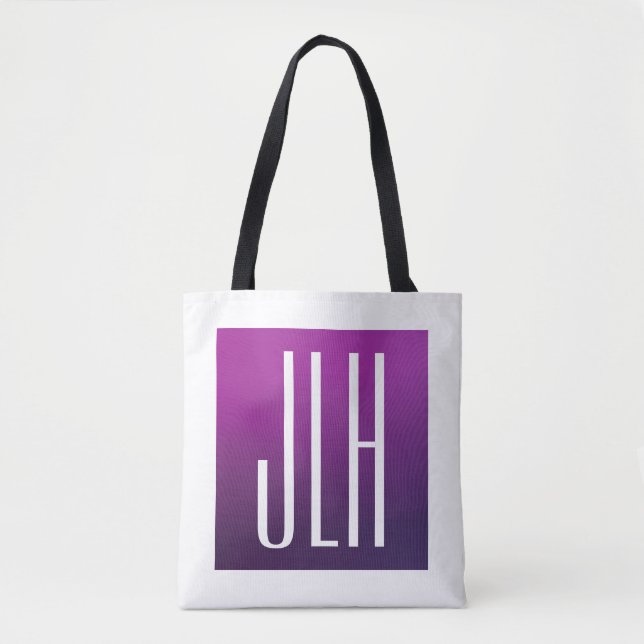 Purple Ombre & White Initials or other Text Tote Bag (Front)