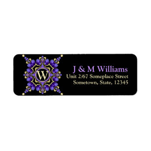 Purple on Black Decorative Monogram Address Labels