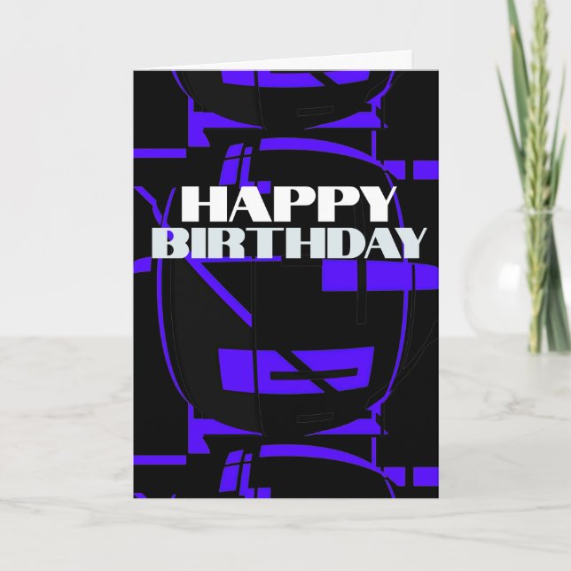 Purple on Black Geometric Abstract Birthday Card (Front)