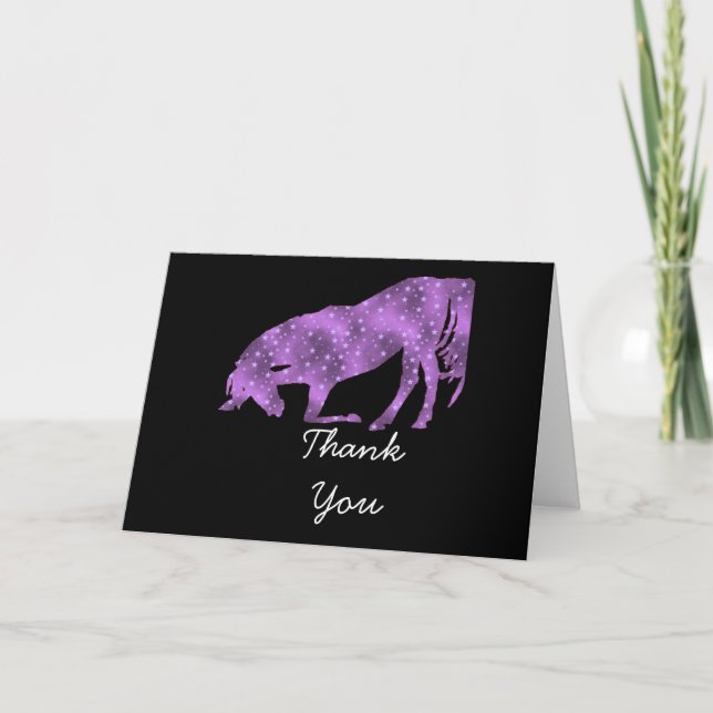 Purple On Black Horse silhouette Thank You Card (Front)
