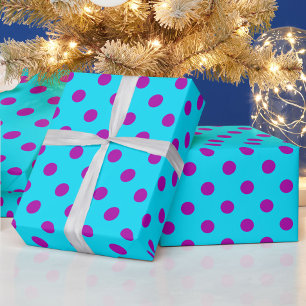 Purple On Blue Polka Dots Pattern Design Wrapping Paper