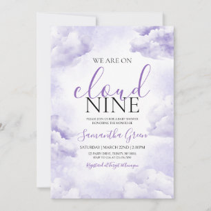 Purple On Cloud 9 Baby Shower Invitation