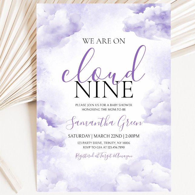 Purple On Cloud 9 Baby Shower Invitation (Creator Uploaded)
