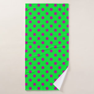 Purple On Green Polka Dots Pattern Design Bath Towel