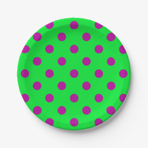 Purple On Green Polka Dots Pattern Design  Paper Plate