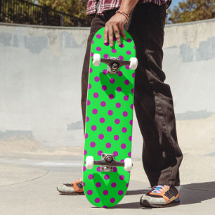 Purple On Green Polka Dots Pattern Design Skateboard