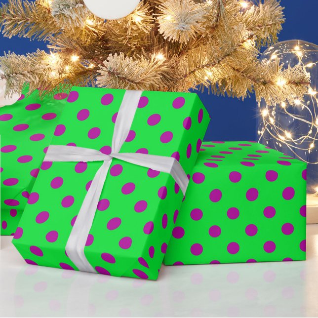 Purple On Green Polka Dots Pattern Design  Wrapping Paper (Creator Uploaded)