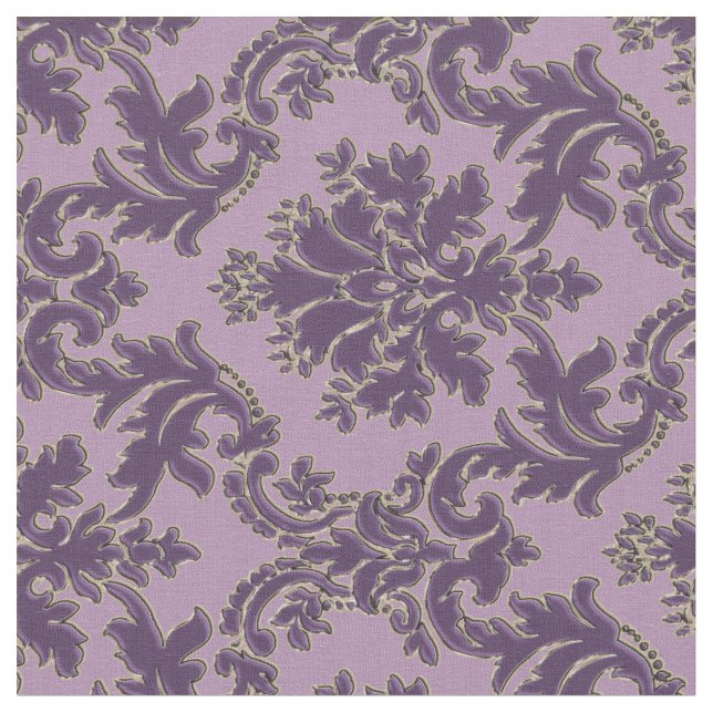 Purple on Lavender Damask Print Fabric (Close Up)