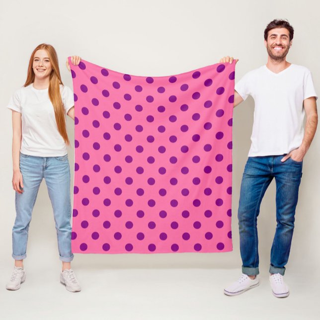 Purple On Pink Polka Dots Pattern Design Fleece Blanket (Creator Uploaded)