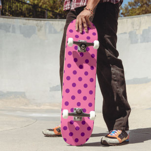 Purple On Pink Polka Dots Pattern Design Skateboard