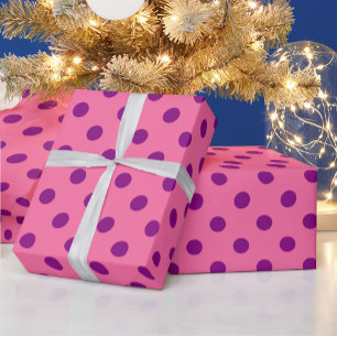 Purple On Pink Polka Dots Pattern Design Wrapping Paper