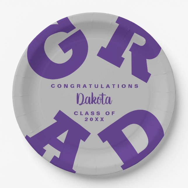 Purple on Silver Grey Grad Custom Paper Plate (Front)