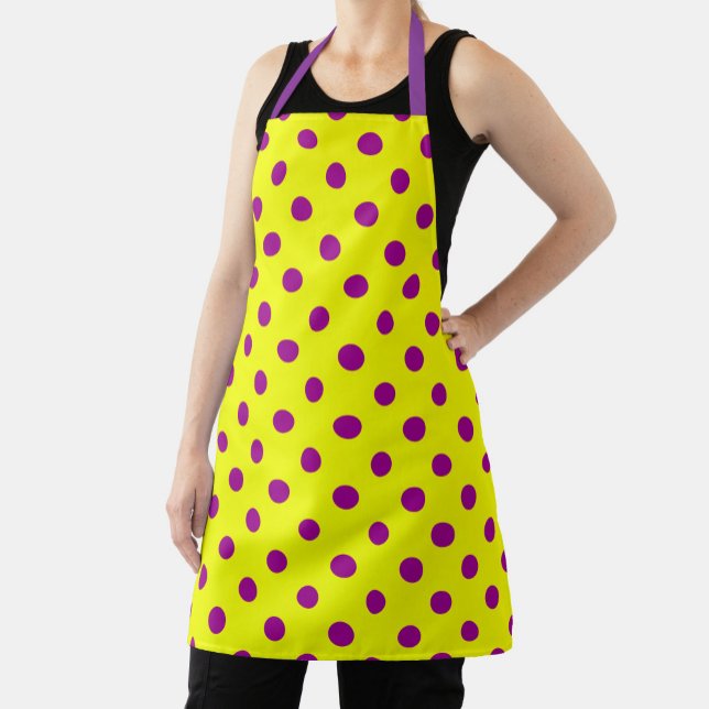 Purple On Yellow Polka Dots Pattern Design  Apron (Creator Uploaded)