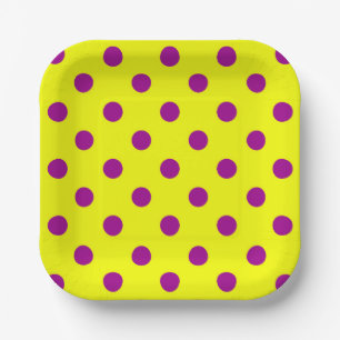 Purple On Yellow Polka Dots Pattern Design  Paper Plate