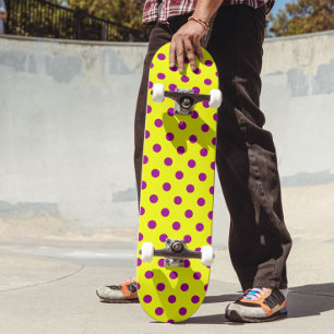 Purple On Yellow Polka Dots Pattern Design Skateboard