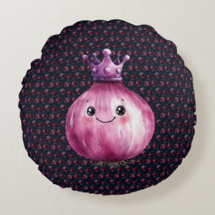 Purple Onion Queen Round Throw Pillow