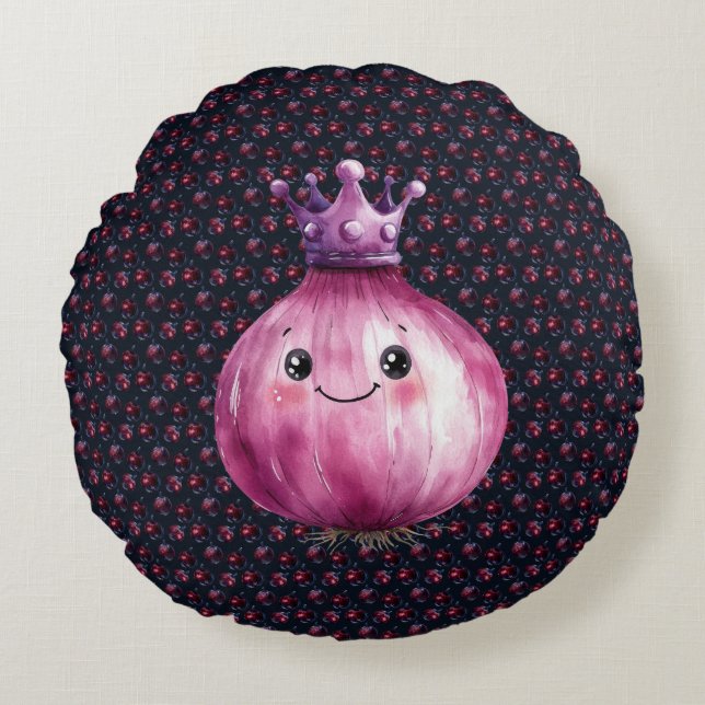 Purple Onion Queen Round Throw Pillow (Front)