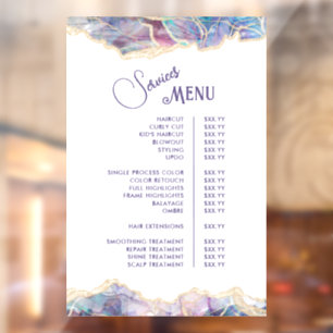 Purple Opal Design Services Menu Window Cling