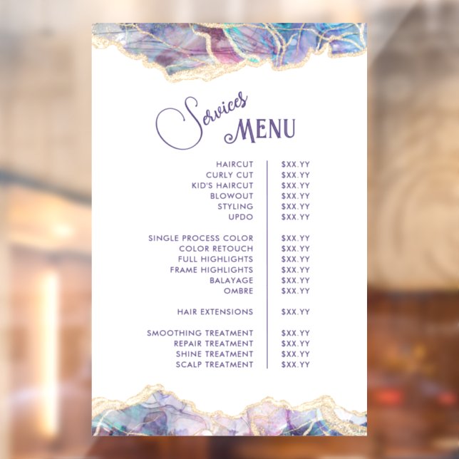 Purple Opal Design Services Menu Window Cling (Sheet 2)