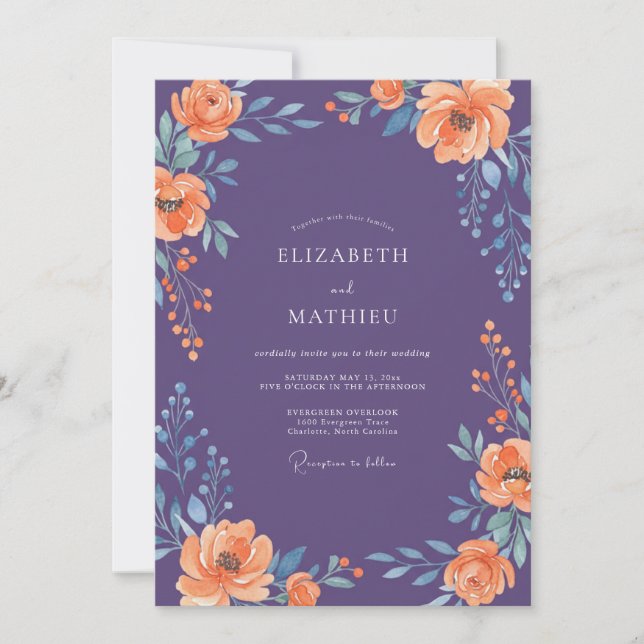Purple Opulent Floral Wedding Invitation (Front)