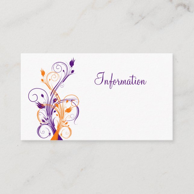 Purple Orang White Floral Wedding Enclosure Card (Front)