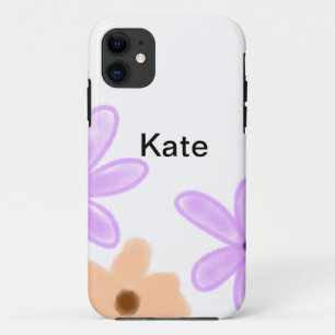 Purple orange abst floral watercolor add name text iPhone 11 case
